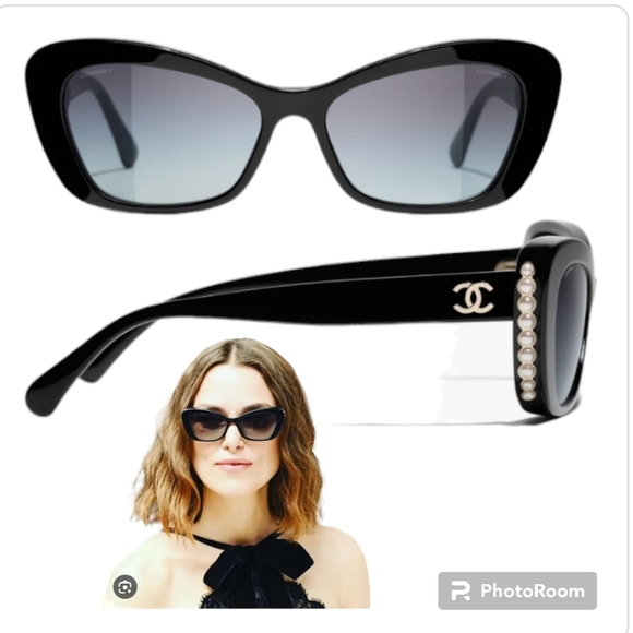 CHANEL Accessories - CHANEL CAT EYE PEARL SUNGLASSES BALCK AND GOLD 5481H 622/S6